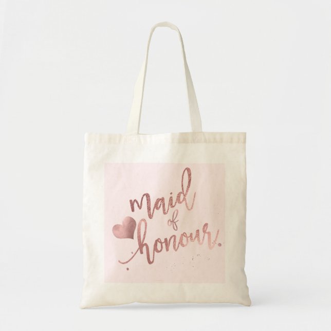 Tote Bag PixDezines Maid of../Faux Rose Gold Script (Devant)