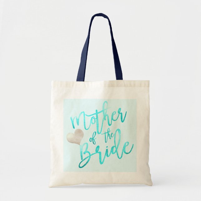 Tote Bag PixDezines Mère de la mariée/Faux Foil/Blue/Script (Devant)