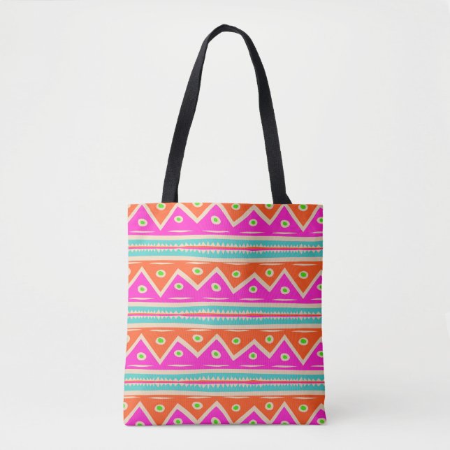 Tote Bag PixDezines Motif Aztec/Rose chaud/orange (Devant)