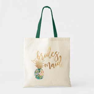 Tote Bag PixDezines Pineapple/Bridesmaid/Faux Gold Script