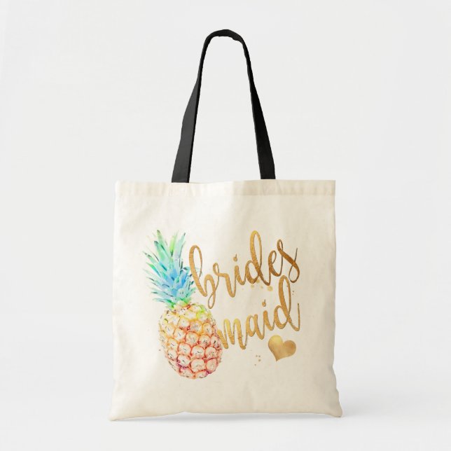 Tote Bag PixDezines Pineapple Bridesmaid/Faux Gold Script (Devant)