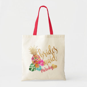 Tote Bag PixDezines Pineapple Bridesmaid/Faux Gold Script
