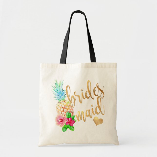 Tote Bag PixDezines Pineapple Bridesmaid/Faux Gold Script (Devant)