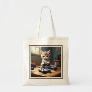 Tote Bag "Pixel Paws : The Gamer Kitten in Action"