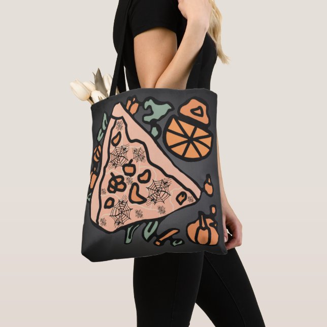 Tote Bag Pizza rétro avec torsion Citrouille (De près)
