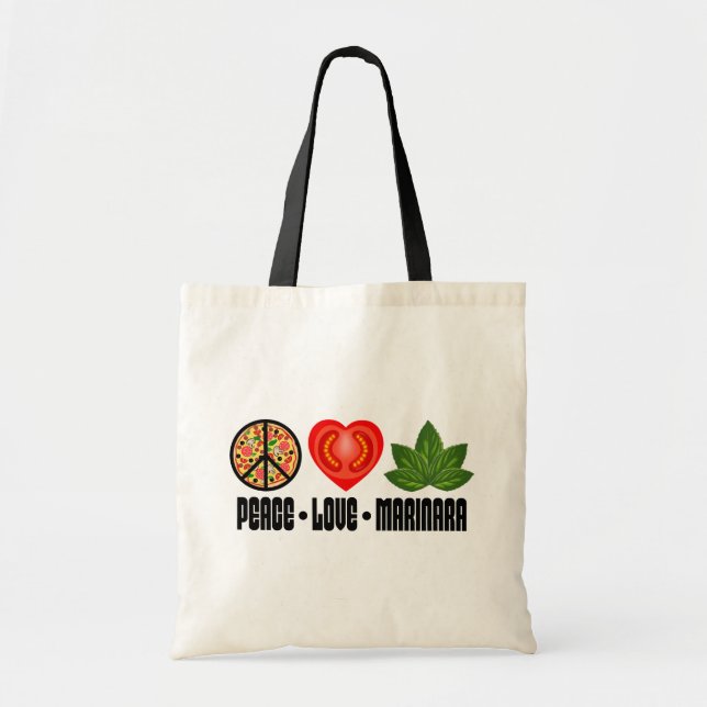 Tote Bag Pizza signe de paix Tomato Coeur et Feuilles de ba (Devant)