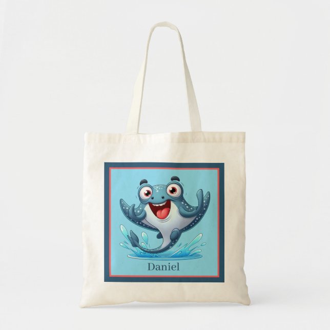 Tote Bag plage cool ajouter nom enfants stingray (Devant)
