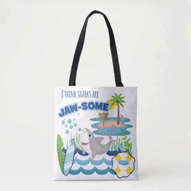 Tote Bag Plage de Cute Shark Surfboard Island (Devant)