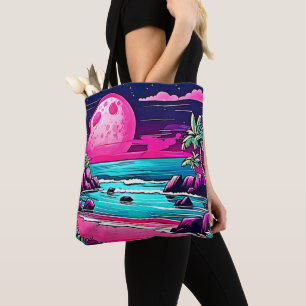 Tote Bag Plage de la lune rose vibrant