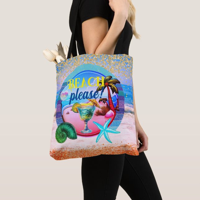 Tote Bag Plage de palmiers océaniques sable personnalisé Fo (De près)