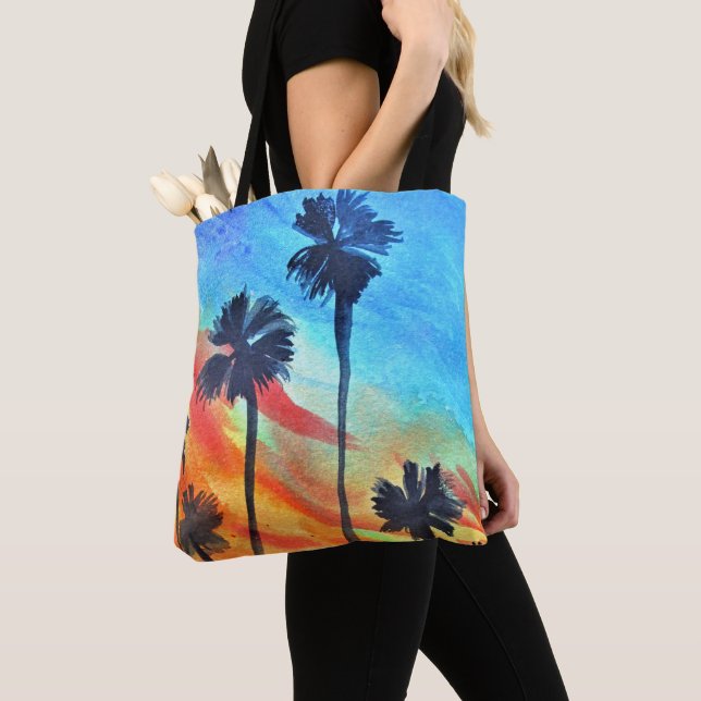 Tote Bag Plage de Sunset Palm Tree art surf (De près)