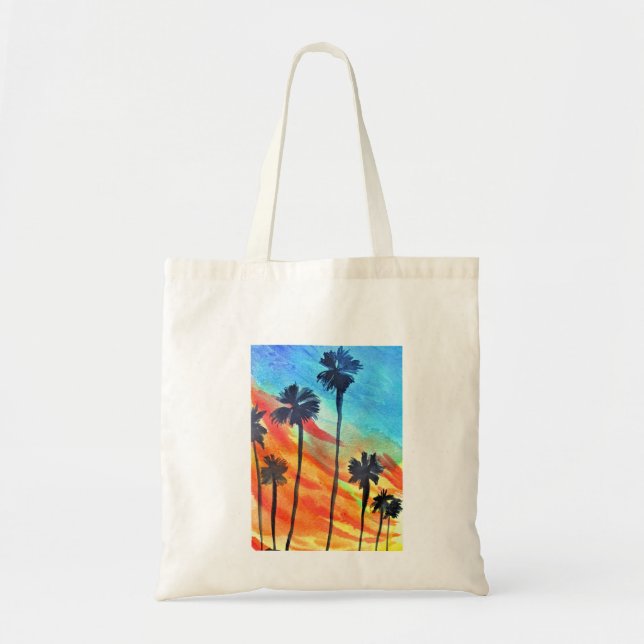 Tote Bag Plage de Sunset Palm Tree art surf (Devant)