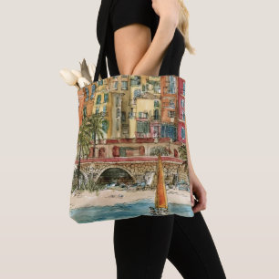 Tote Bag Plage et bâtiments d'aquarelle des destinations