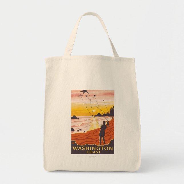 Tote Bag Plage et cerfs-volants - Côte Washington (Devant)