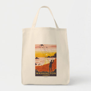 Tote Bag Plage et cerfs-volants - Côte Washington