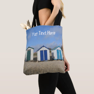 Tote Bag Plage huttes bleu ciel sable anglais bord de mer