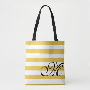 Tote Bag Plage Jaune & Blancs Monogramme Chic