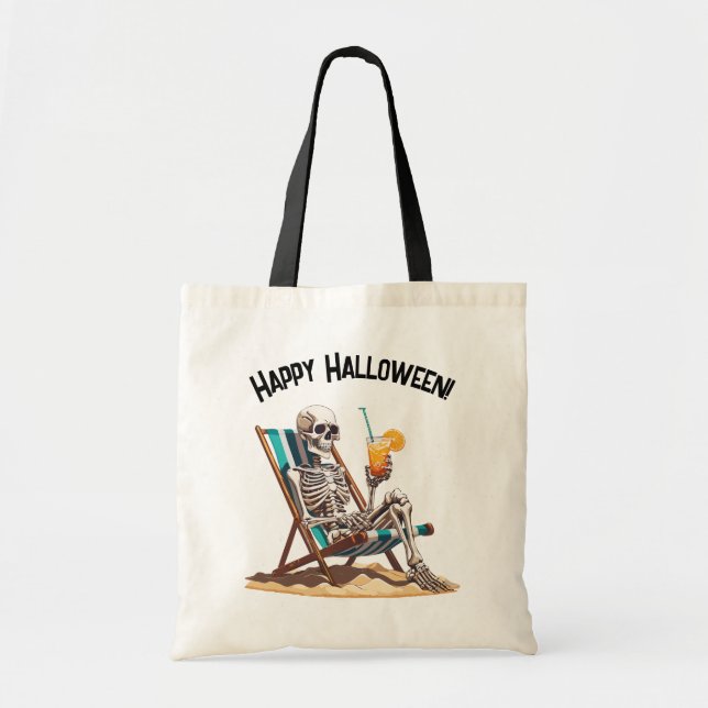 Tote Bag Plage Lounge Squelette Halloween (Devant)