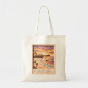Tote Bag Plage Pacifique San Diego 3D Surf Voyage Texturé