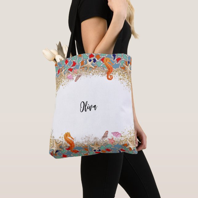 Tote Bag Plage Personnalisée Verre de Vie de mer à thème fr (De près)