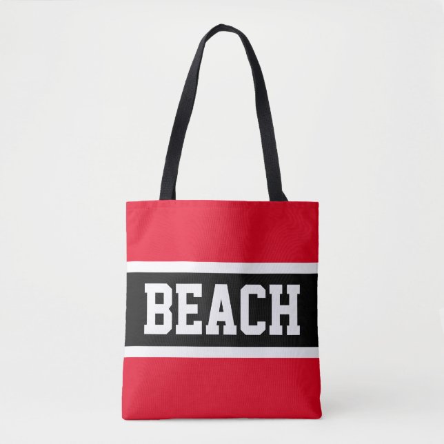 Tote Bag PLAGE Plaisir Athlète Rouge clair Noir Blanc rayur (Devant)