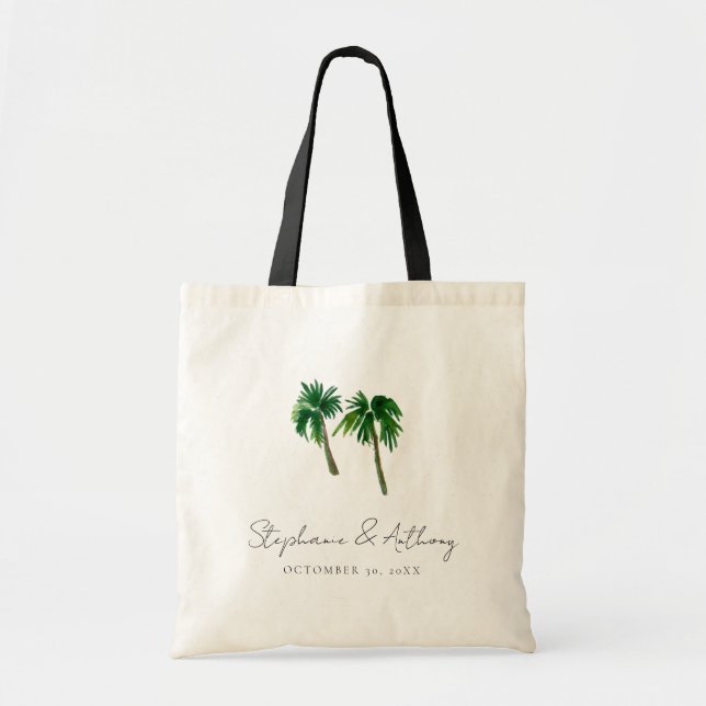 Tote Bag Plage tropicale Aquarelle Palmiers Mariage Favoris (Devant)