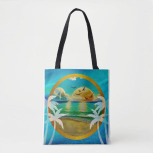 Tote Bag Plage tropicale moderne Palm Trees Sunset Vacances