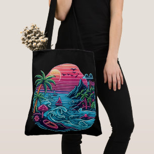 Tote Bag Plage tropicale/néon hawaïen