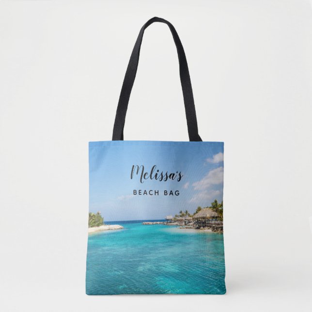 Tote Bag Plage tropicale pittoresque avec huttes de chaume  (Devant)
