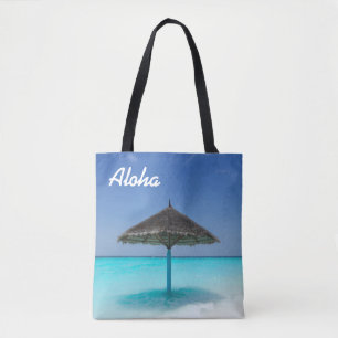 Tote Bag Plage tropicale pittoresque avec parapluie de chau
