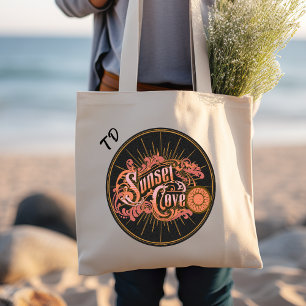 Tote Bag Plage Vintage tropicale Sunset Cove