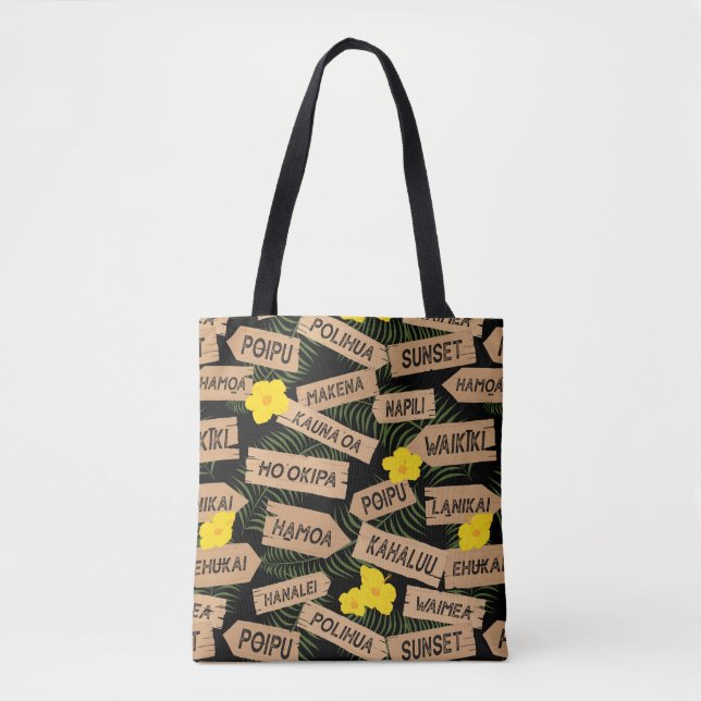 Tote Bag Plages hawaïennes en noir (Devant)