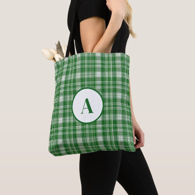 Tote Bag Plaid blanc et vert moderne (De près)