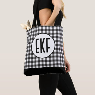 Tote Bag Plaid Buffalo Noir et Blanc avec Monogramme Tendan