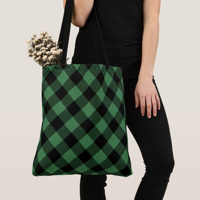 Tote Bag Plaid de Buffalo vert/noir (De près)