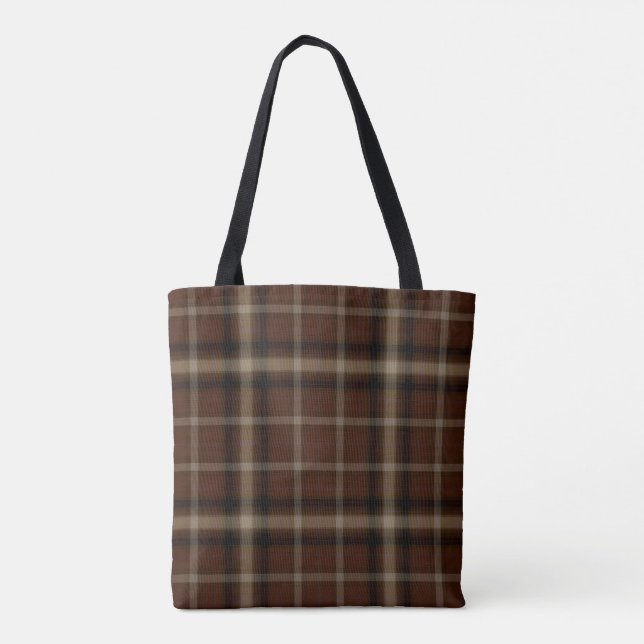 Tote Bag Plaid de tartan noir Brown de chameau (Dos)