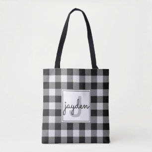 Tote Bag Plaid noir et blanc à la mode de Buffalo décoré