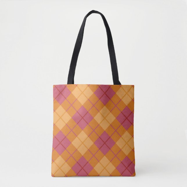 Tote Bag Plaid polarisé dans l'orange et le rose (Devant)