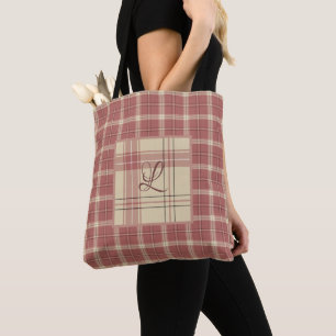 Tote Bag Plaid saumon et crème