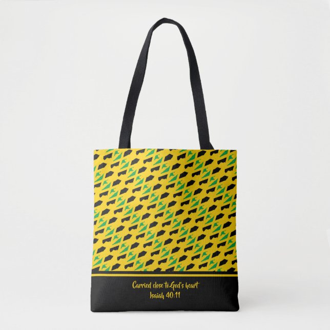Tote Bag Plan de la JAMAÏQUE | Écriture chrétienne | JAUNE (Devant)