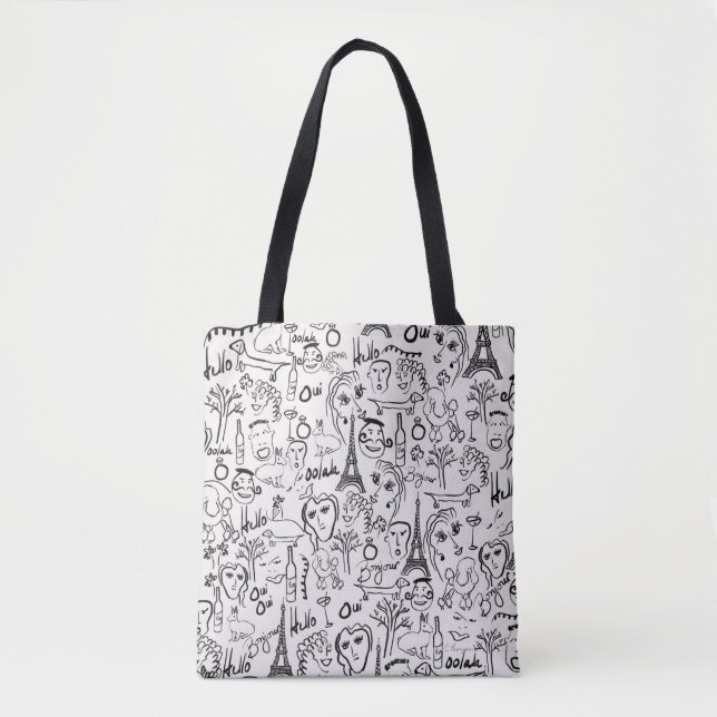 Tote Bag Plan de la scène Paris Rue Noir & Blanc (Devant)