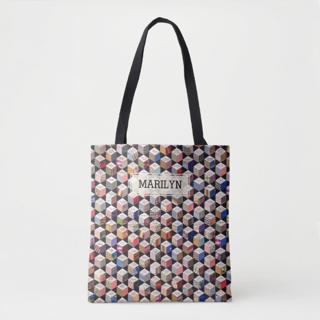 Tote Bag Planche | Blocs de tambours Antique Patchwork Look (Devant)