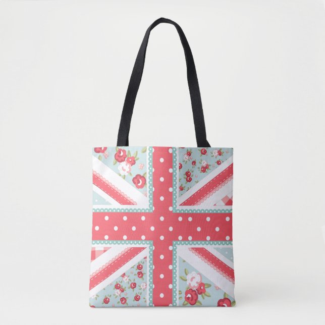 Tote Bag Planche folk chic British Union Jack Pastels (Devant)