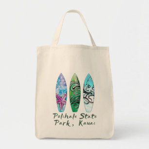Tote Bag Planches de surf aquarelle Polihale Kauai