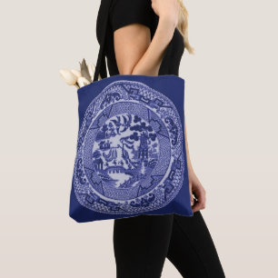Tote Bag Plat bleu bleu et blanc de saule de la Chine sur