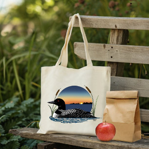 Tote Bag Plongeon commun serein Coucher de soleil Bleu Faun