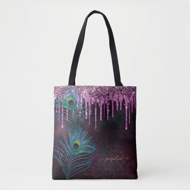 Tote Bag Plumes de collier pourpre Nom du monogramme de Par (Devant)