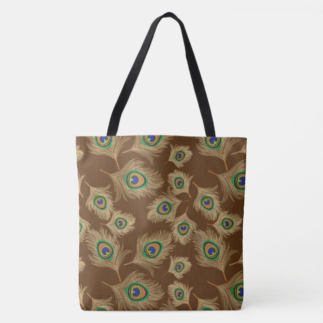 Tote Bag Plumes de paon beige au chocolat Brown (Devant)