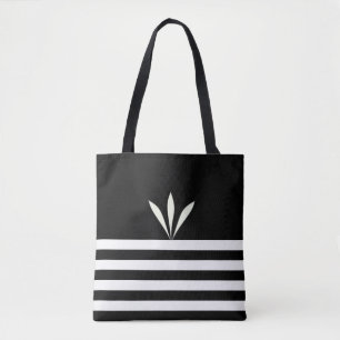 Tote Bag Plumes modernes sur rayures noires et blanches