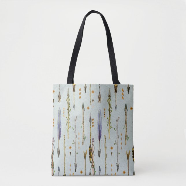 Tote Bag Plumes tribales et motif de flèches (Devant)